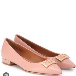 Tory Burch Gigi Pointed Toe Pink Leather Flats